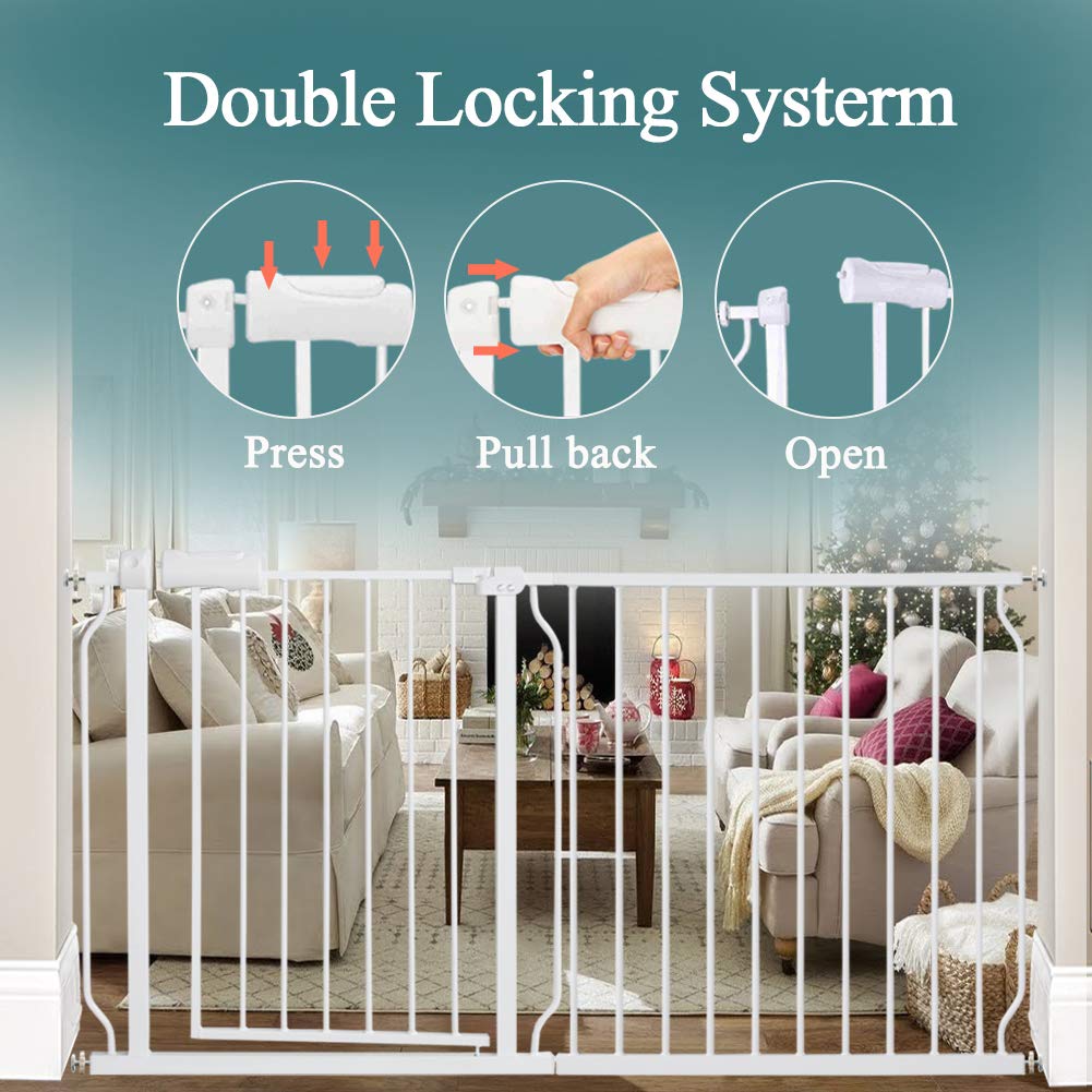 ALLAIBB 44 45 46 47 48 Inch Baby Gate Extra Wide Pressure Mount 43.31-48.03in Walk Through Auto Close White Metal Child Dog Pet Safety Gates for Stairs,Doorways,Kitchen and Living Room 110-122cm