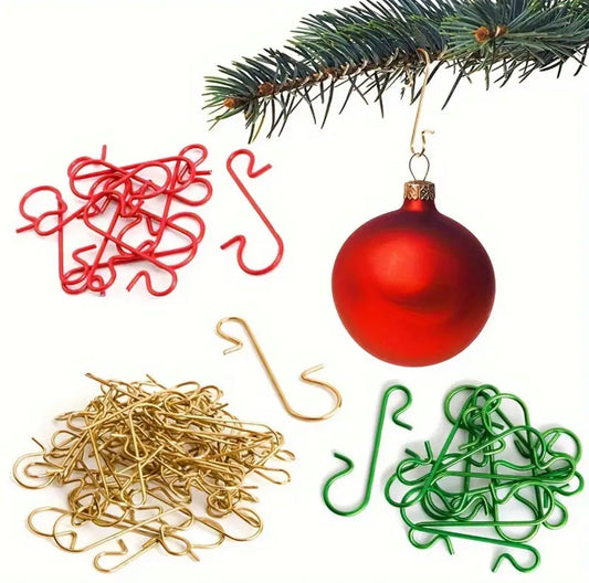 60pcs Christmas Ornament Hooks Ornament Hangers Christmas Metal Wire Silvery Golden Hooks Red Green Hooks For Christmas Tree Decoration Easter Gift