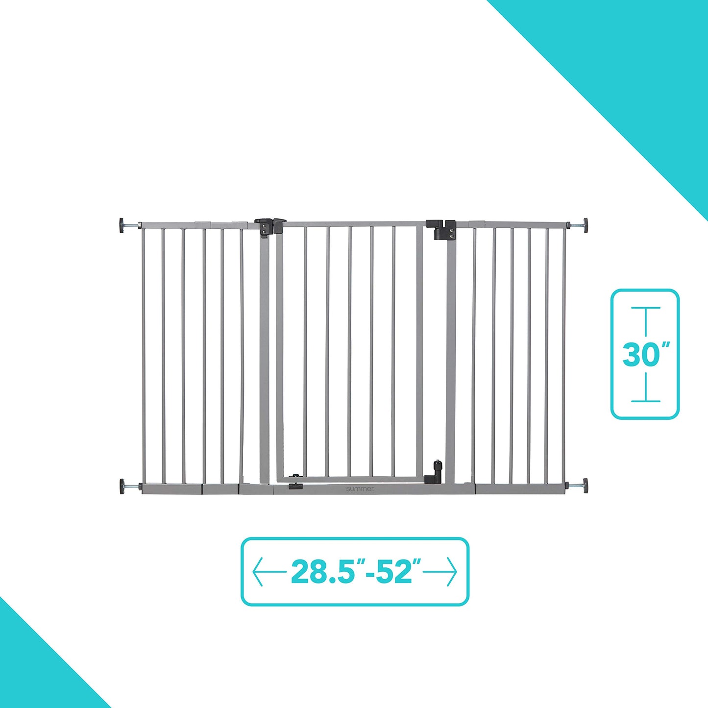 Summer Infant Secure Space Extra Wide Safety Baby Gate, Fits Openings 28.5'-52', Slate Gray Metal Finish, for Doorways and Stairways, 30” Tall Walk-Through for Baby and Pet