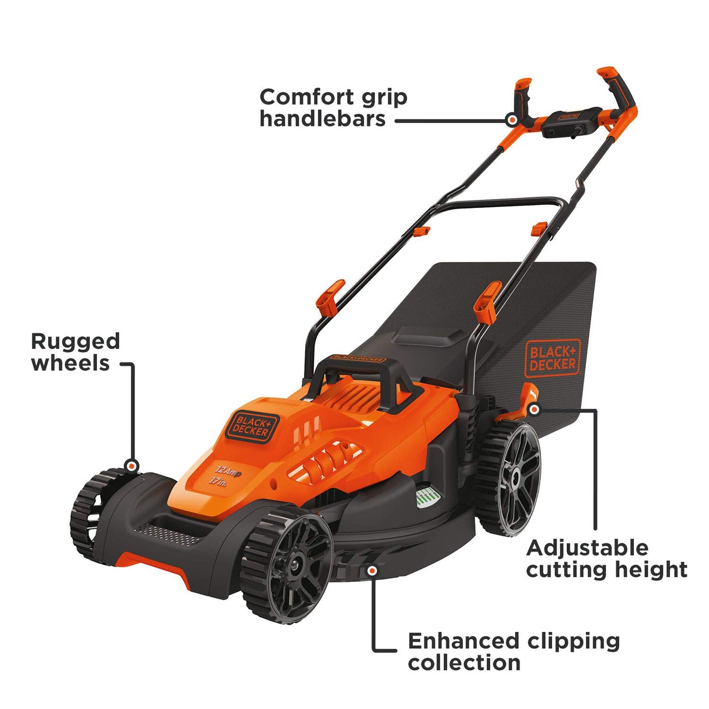 BLACK+DECKER Electric Lawn Mower, 12-Amp, 17-Inch