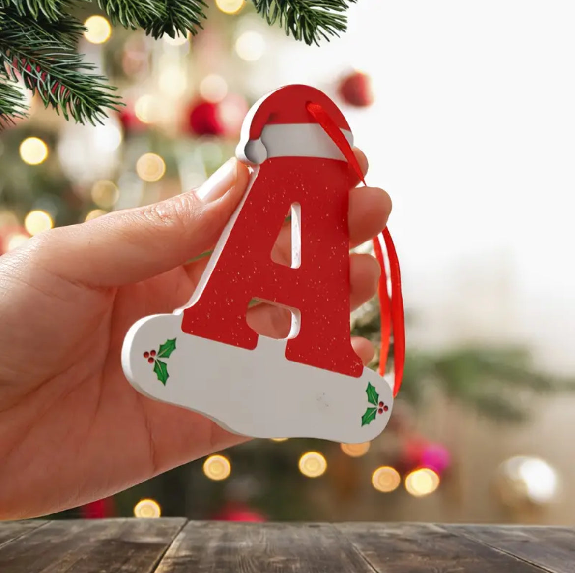 1PC Christmas Tree Decoration Letter Pendant, 26 Hat Letter Home Decor, Chevron Board Material, DIY Indoor Christmas & New Year Decoration