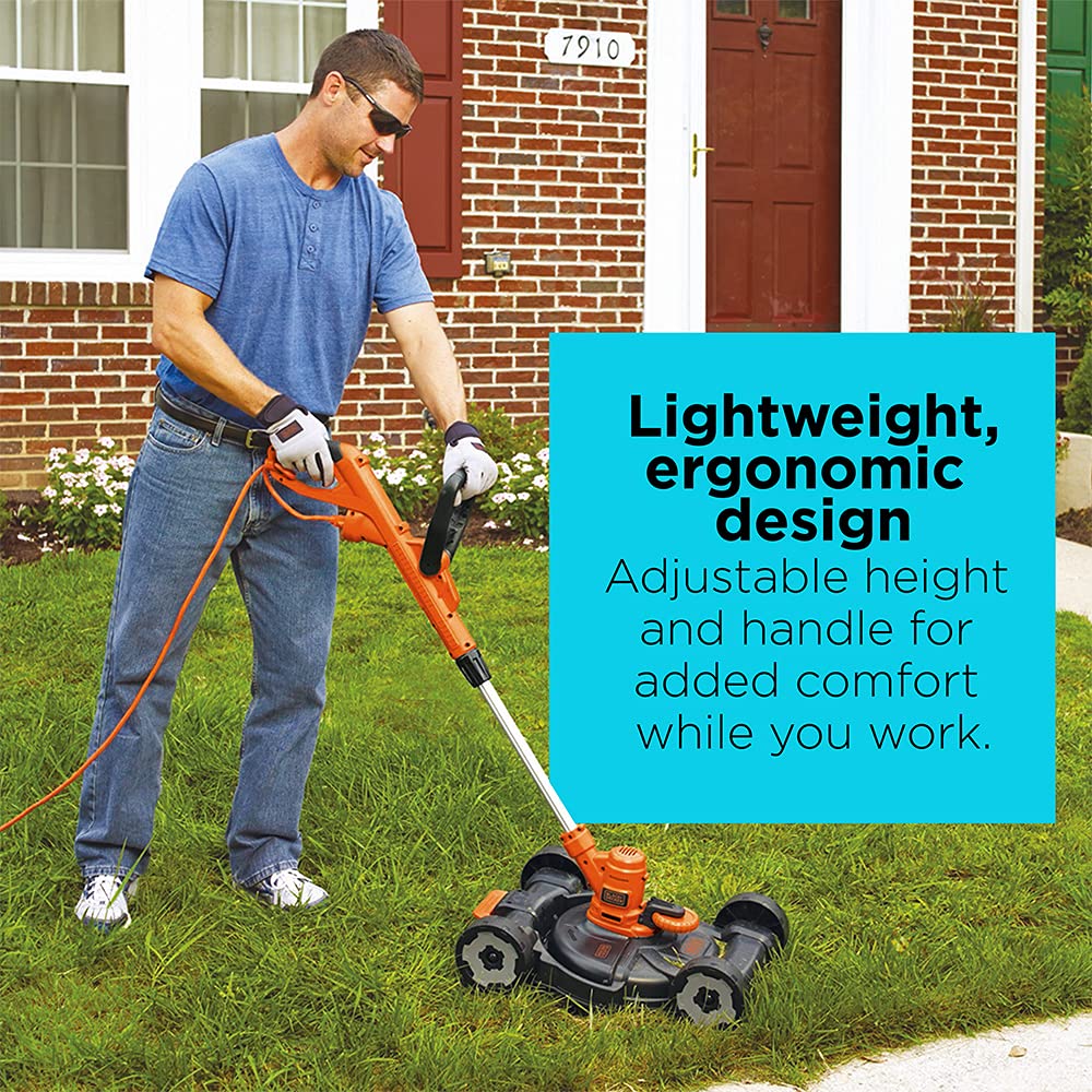 BLACK+DECKER Corded Electric 3-In-1 String Trimmer, Edger & Mower - 6.5-Amp/14" Path - Orange/Black