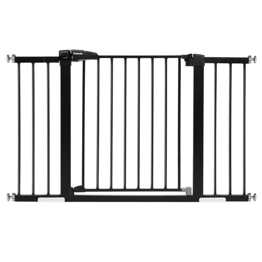 BABELIO Metal Baby Gate, 29-48'' Easy Install Pet Gate, Extra Wide Walk Thru Child Safety Gate with Door, Pressure Mounted Dog Gate for Doorways & Stairs, Black