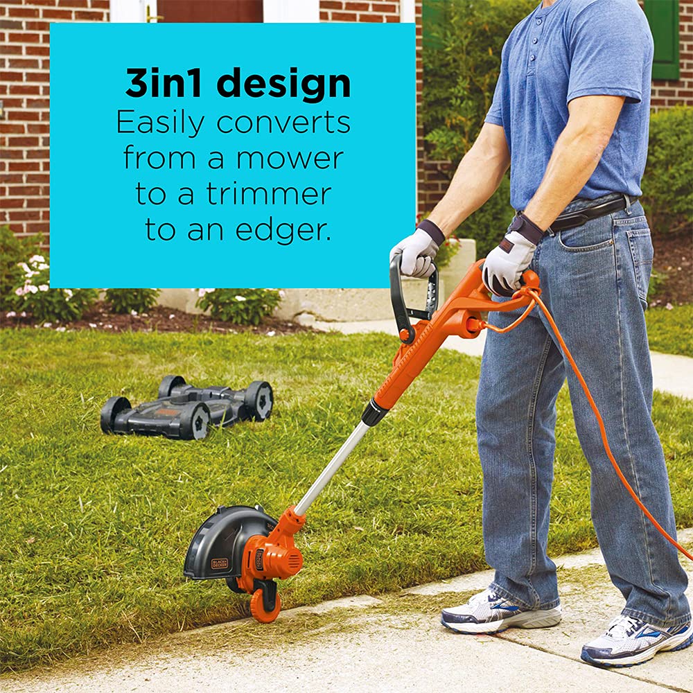 BLACK+DECKER Corded Electric 3-In-1 String Trimmer, Edger & Mower - 6.5-Amp/14" Path - Orange/Black