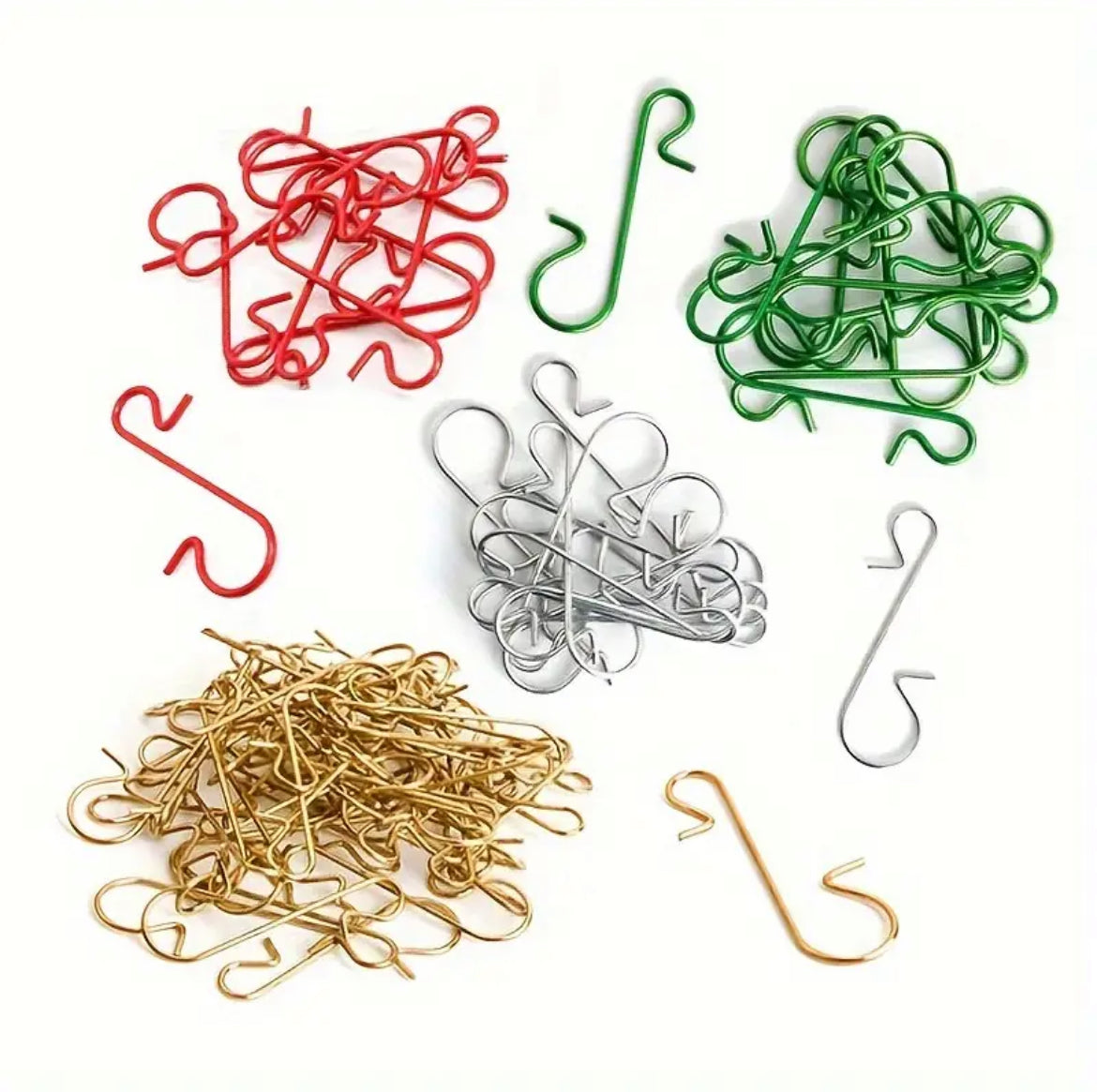 60pcs Christmas Ornament Hooks Ornament Hangers Christmas Metal Wire Silvery Golden Hooks Red Green Hooks For Christmas Tree Decoration Easter Gift