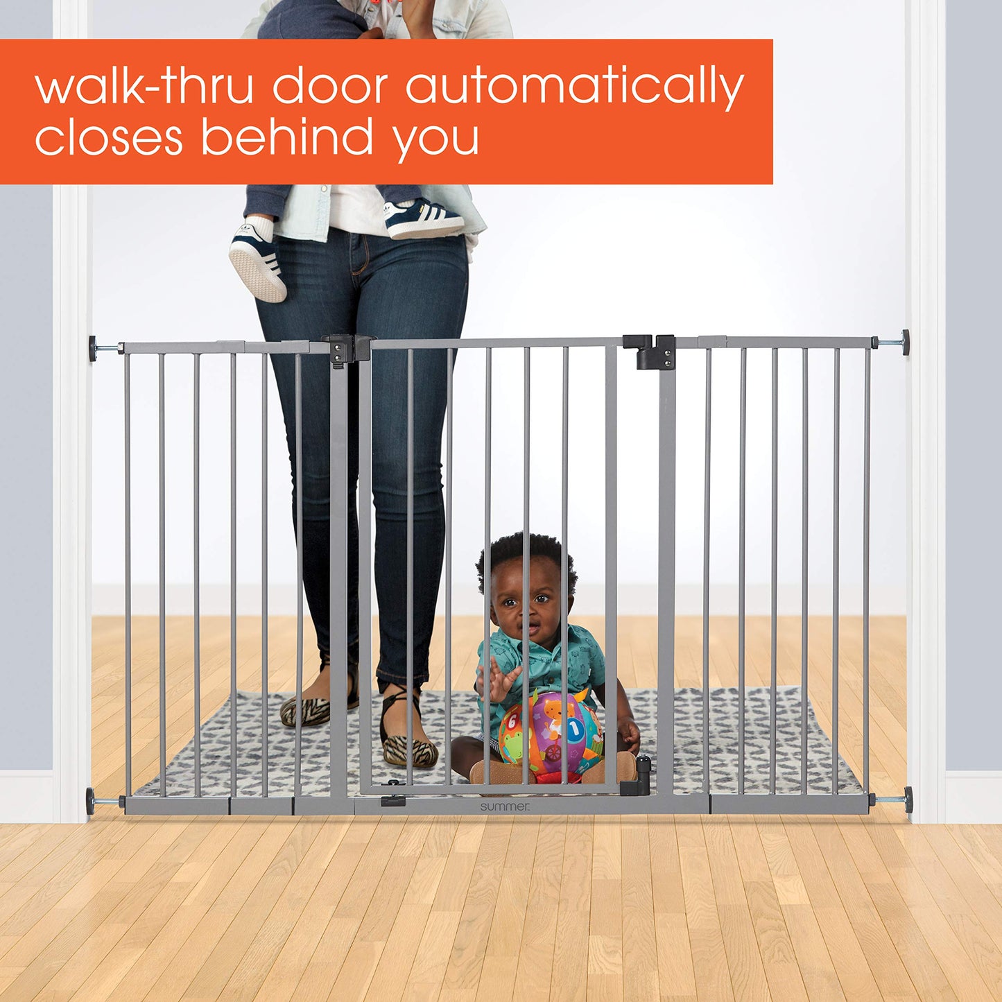 Summer Infant Secure Space Extra Wide Safety Baby Gate, Fits Openings 28.5'-52', Slate Gray Metal Finish, for Doorways and Stairways, 30” Tall Walk-Through for Baby and Pet