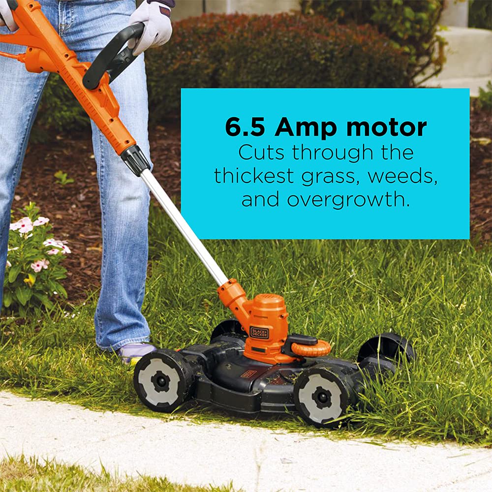 BLACK+DECKER Corded Electric 3-In-1 String Trimmer, Edger & Mower - 6.5-Amp/14" Path - Orange/Black