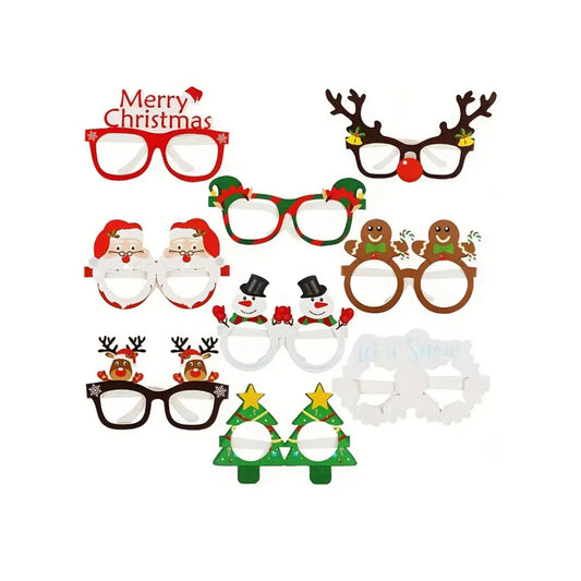 9 Pairs Santa Claus Christmas Tree Elk Paper Glasses, Frame Christmas Glasses, Photo Props, Christmas Decoration