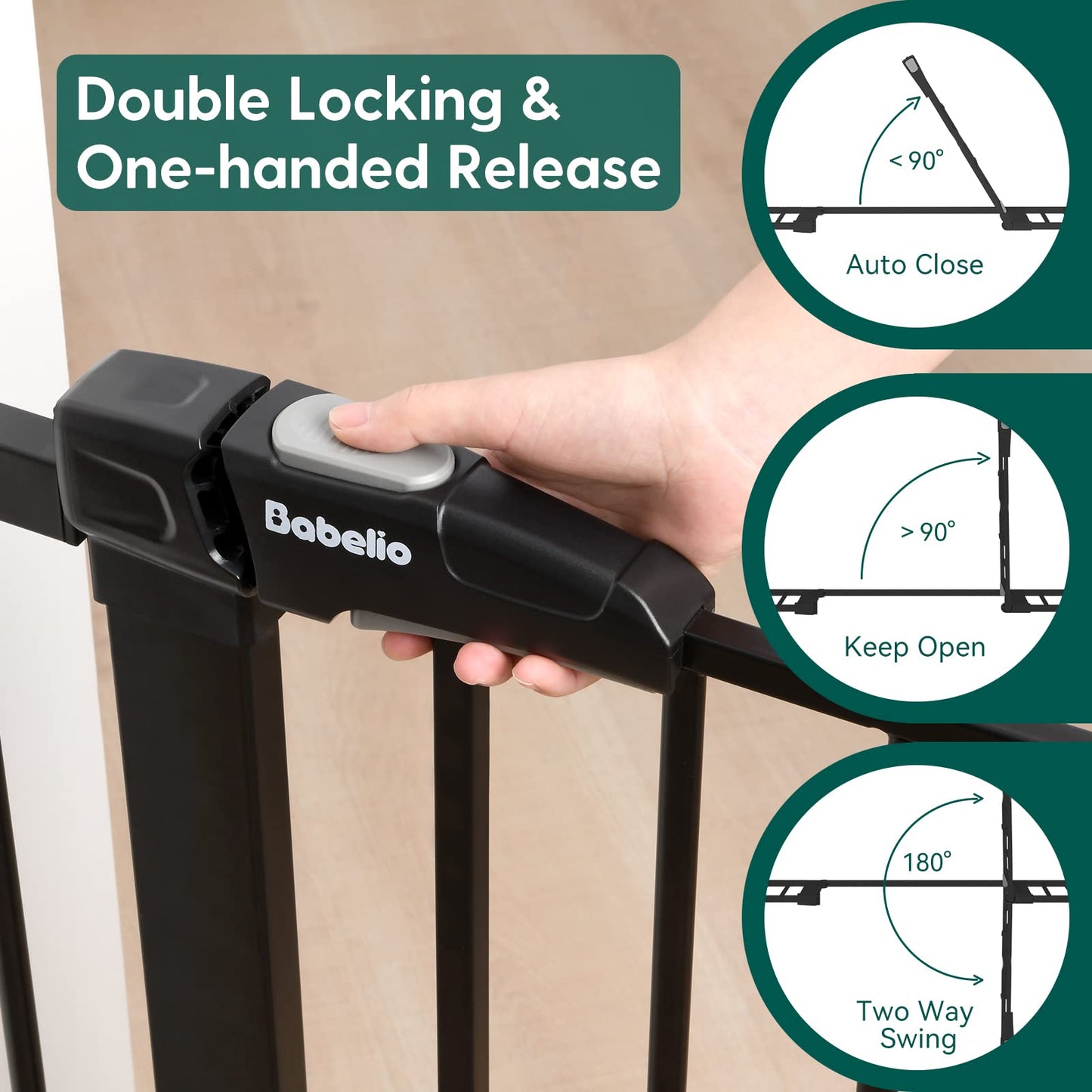 BABELIO Metal Baby Gate, 29-48'' Easy Install Pet Gate, Extra Wide Walk Thru Child Safety Gate with Door, Pressure Mounted Dog Gate for Doorways & Stairs, Black