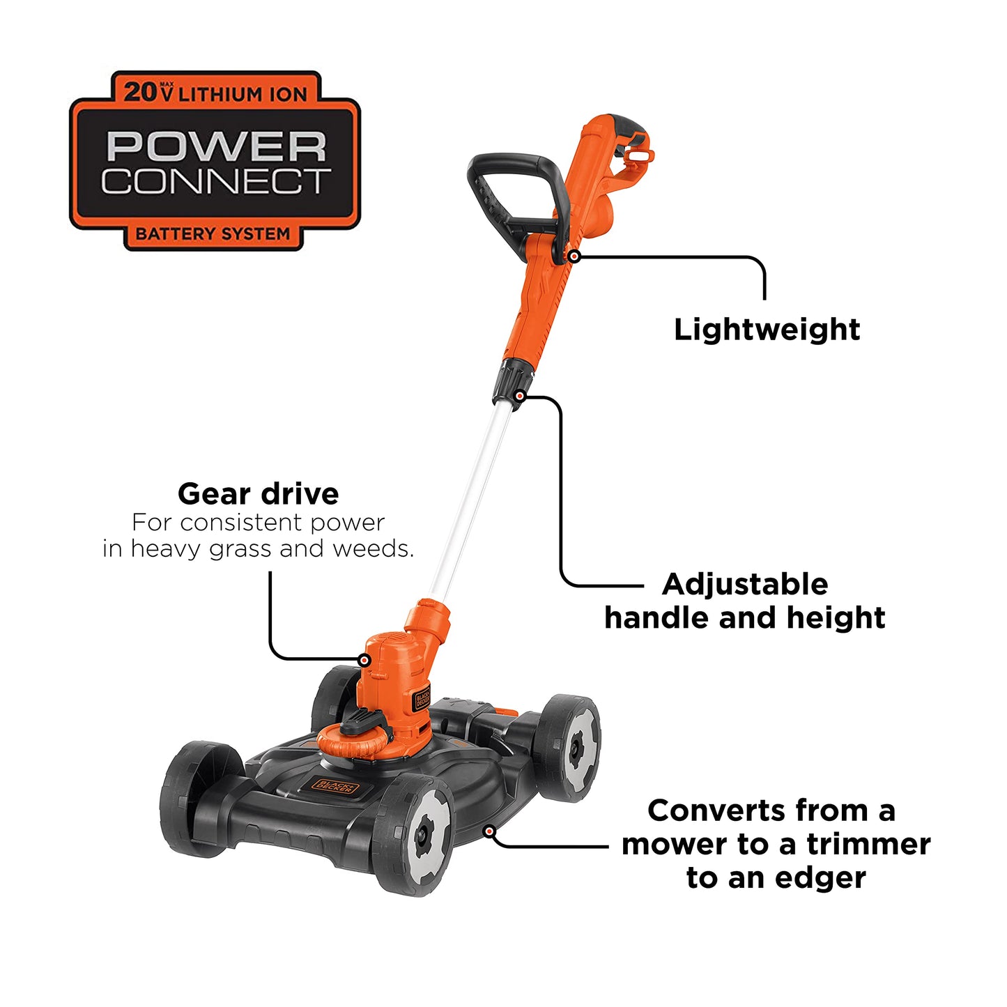 BLACK+DECKER Corded Electric 3-In-1 String Trimmer, Edger & Mower - 6.5-Amp/14" Path - Orange/Black